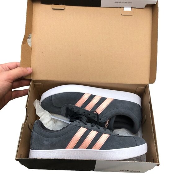 Brand New Adidas VL Court 2.0 Grey Glow Pink Size 7 - Picture 2 of 11